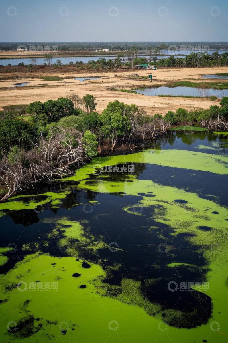 高清大图下载【趣麦麦图】湖泊绿藻覆盖自然风光