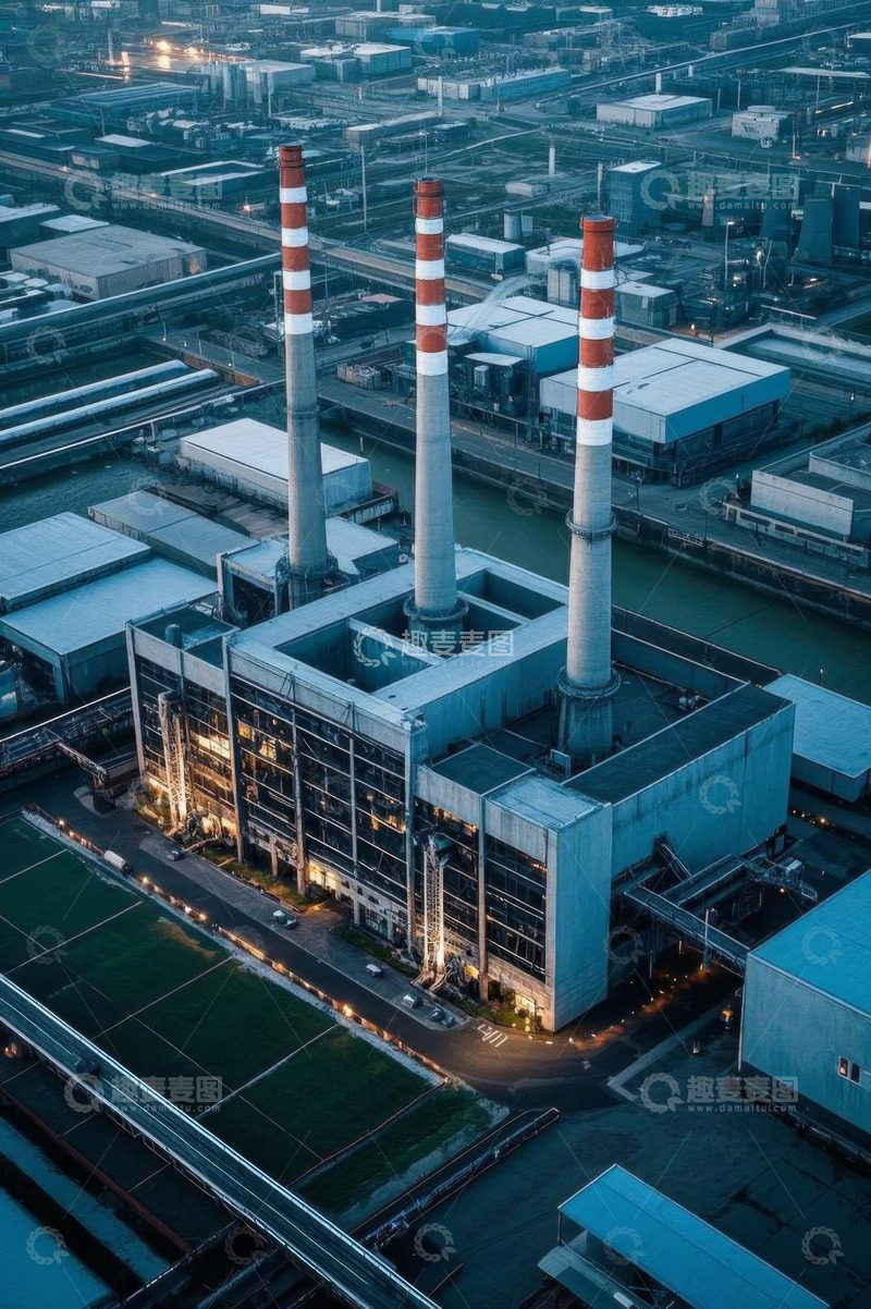 高清大图下载【趣麦麦图】工厂烟囱航拍全景