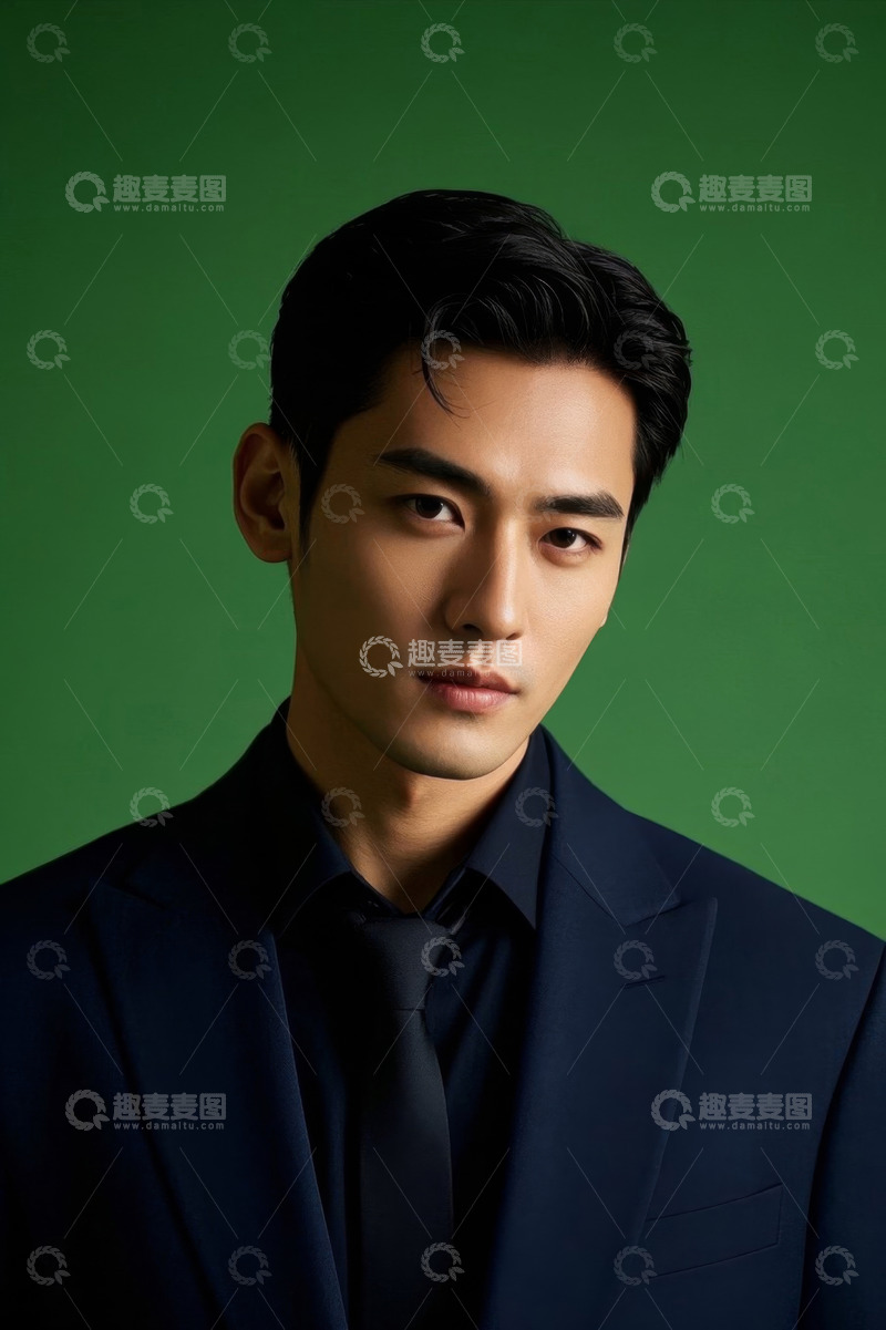 高清大图下载【趣麦麦图】帅气男士西装写真绿色背景