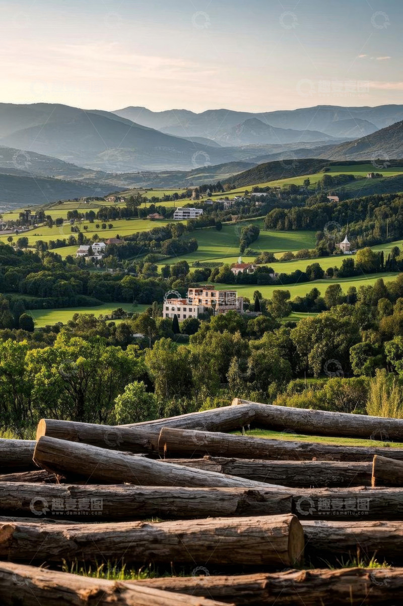 高清大图下载【趣麦麦图】山间绿野与村落远景