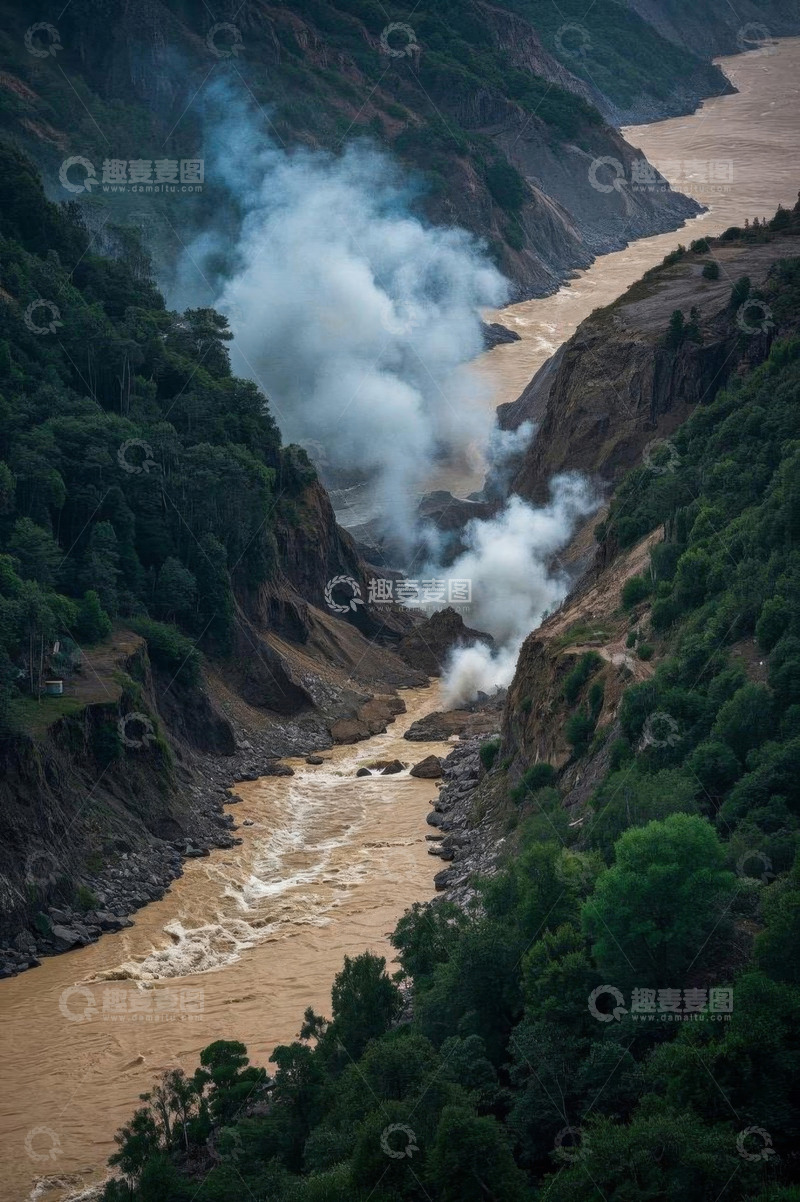 高清大图下载【趣麦麦图】峡谷河流烟雾缭绕景观