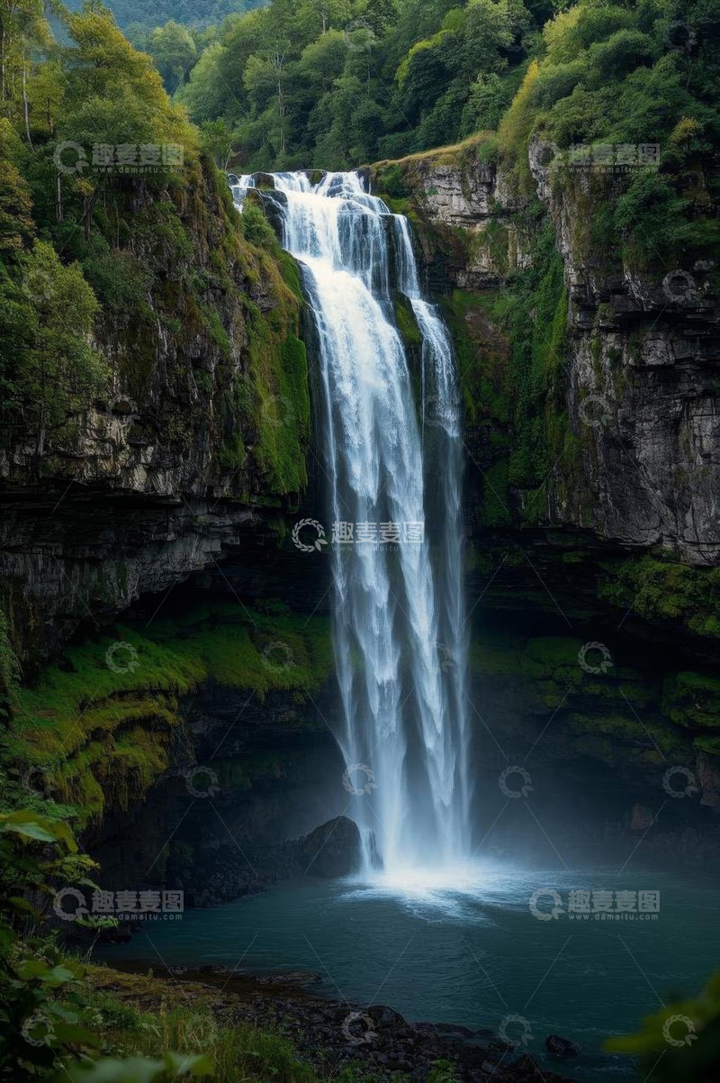 高清大图下载【趣麦麦图】山林间的瀑布自然景观