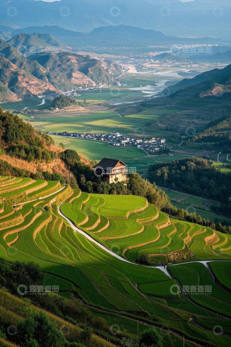 高清大图下载【趣麦麦图】山间梯田自然风光全景