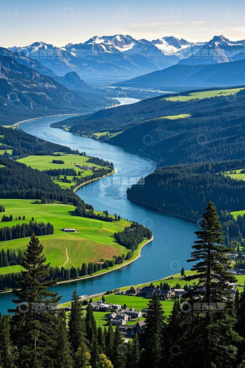 高清大图下载【趣麦麦图】山谷河流与山脉自然风光