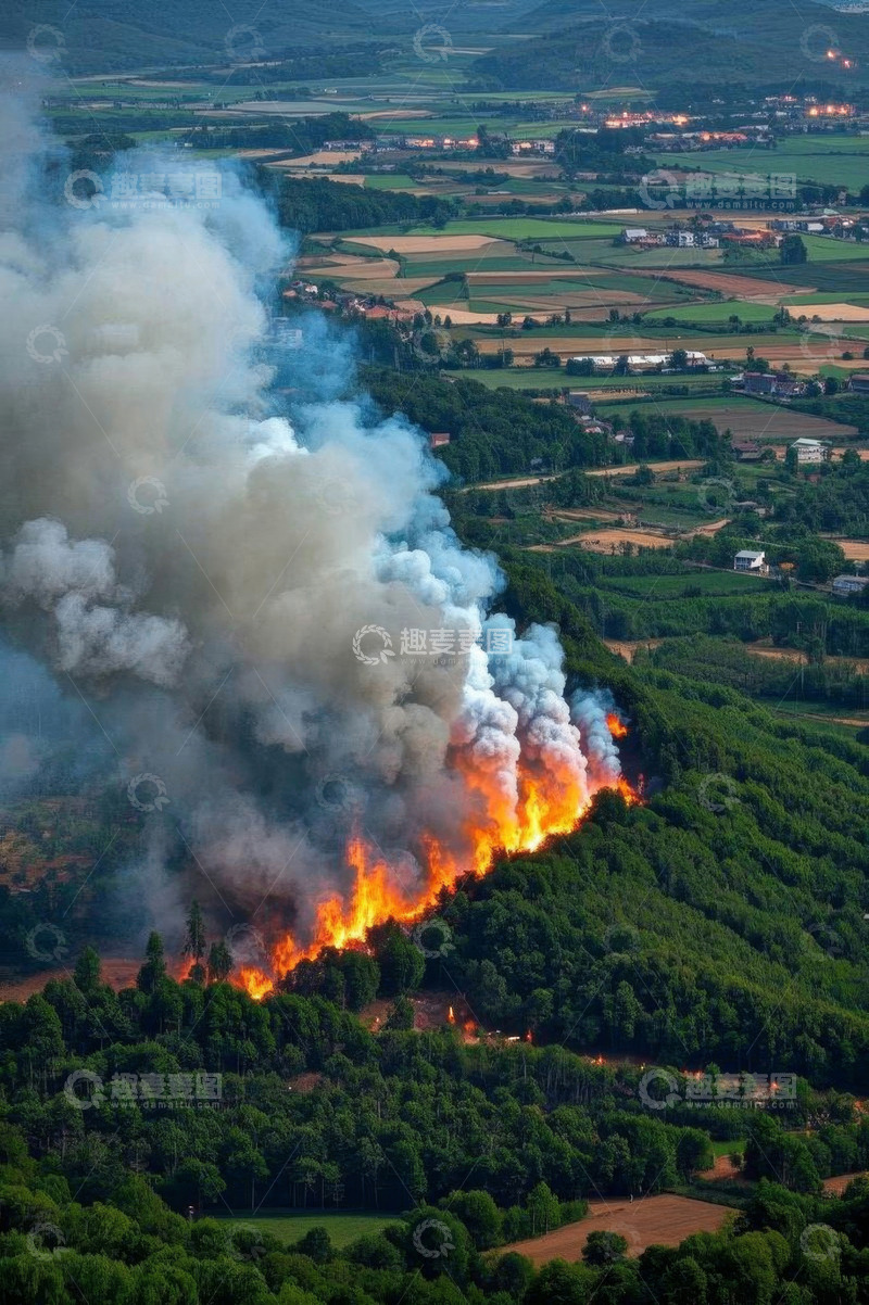 高清大图下载【趣麦麦图】森林野火俯瞰景象