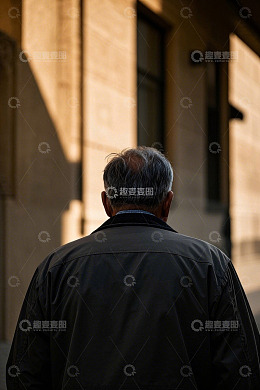 背影中年男子户外行走