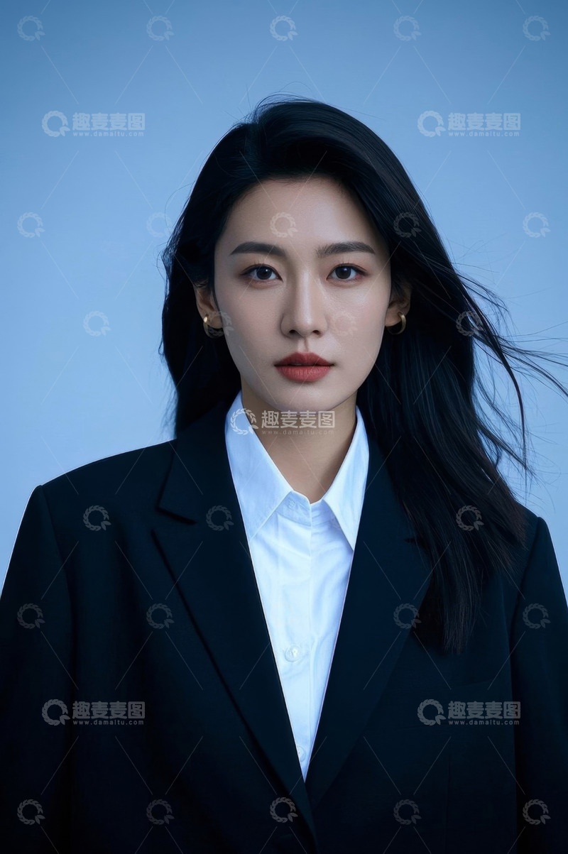 高清大图下载【趣麦麦图】时尚女性商务写真蓝色背景