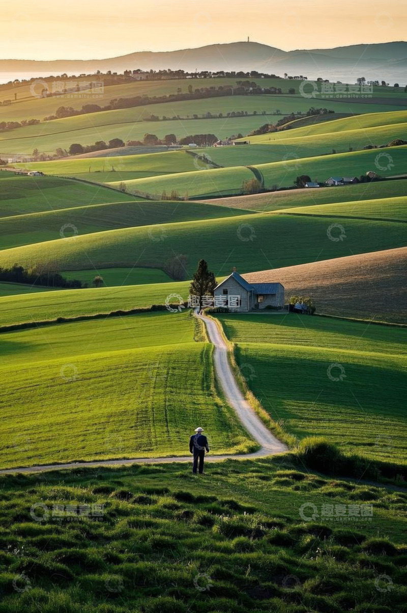 高清大图下载【趣麦麦图】田野间独行的人及乡村景致
