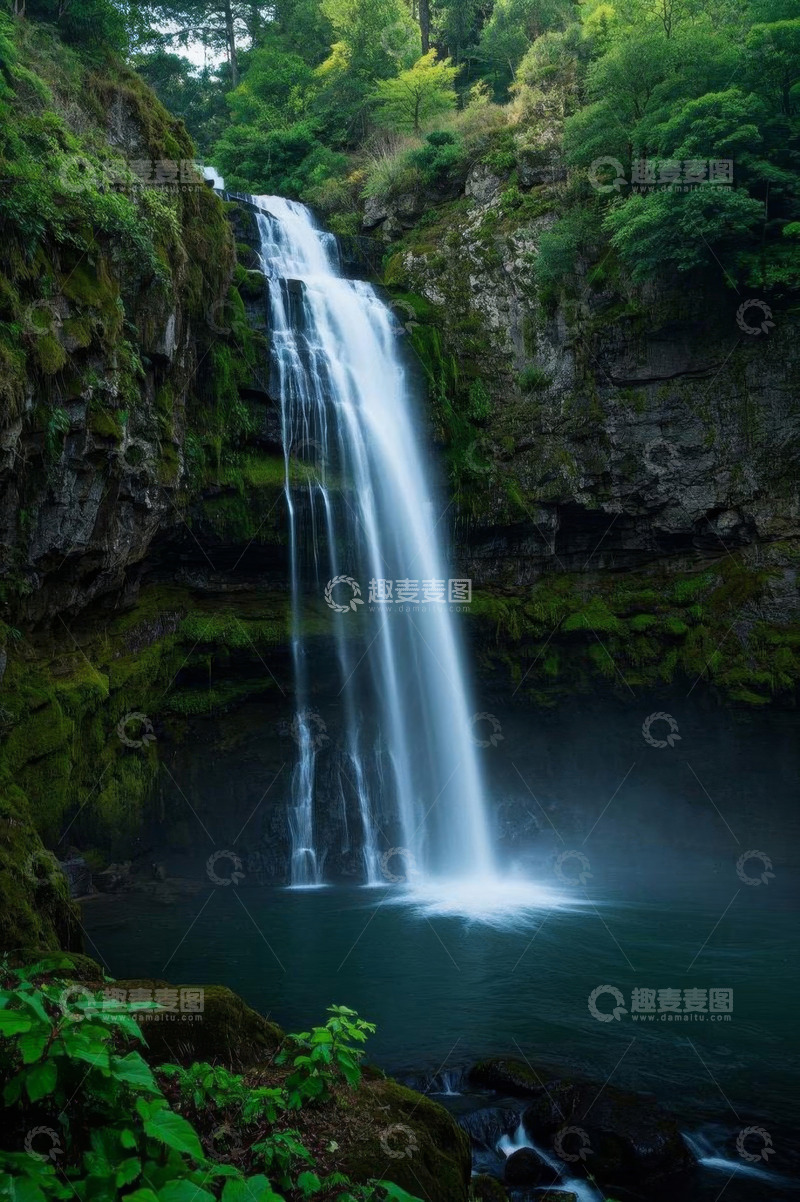 高清大图下载【趣麦麦图】山林中的瀑布自然景观