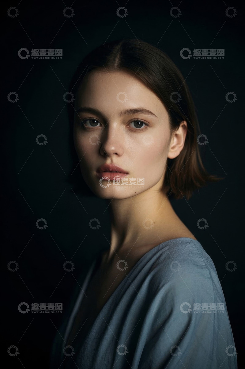 高清大图下载【趣麦麦图】忧郁眼神的年轻女子肖像