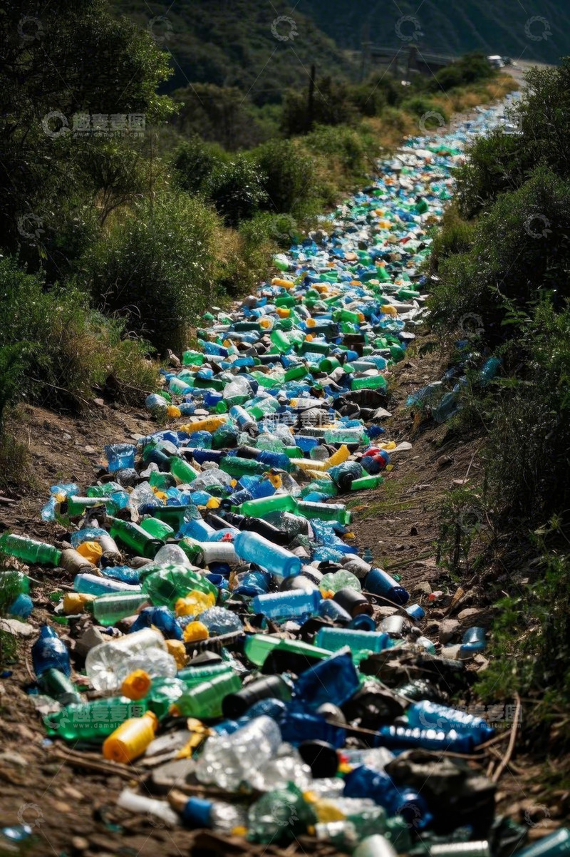 高清大图下载【趣麦麦图】路边堆积的塑料瓶垃圾