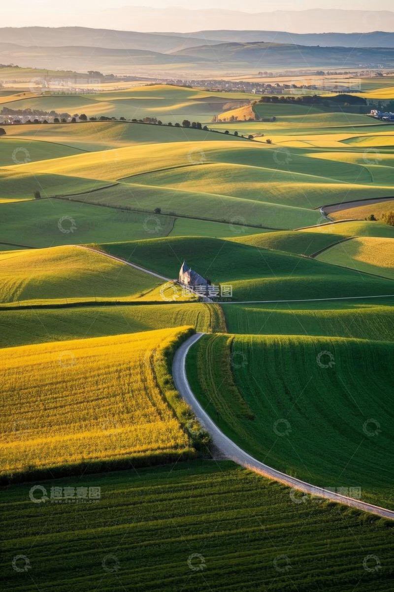 高清大图下载【趣麦麦图】田园风光中的蜿蜒小路与房屋