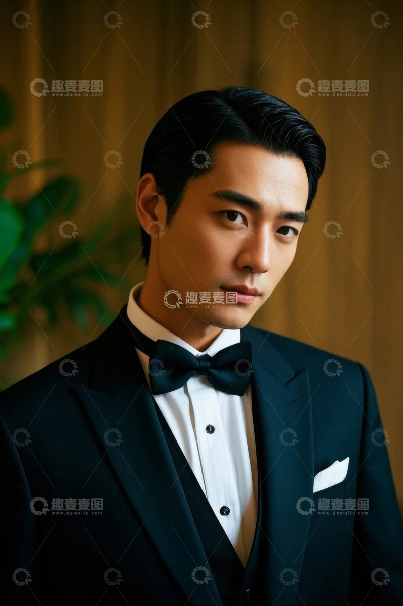 高清大图下载【趣麦麦图】穿着黑色西装的英俊亚洲男士
