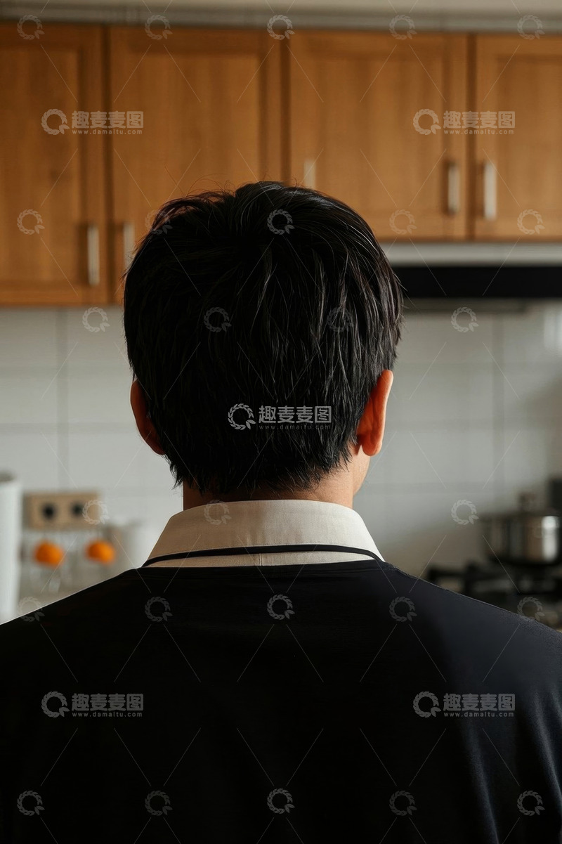 高清大图下载【趣麦麦图】背影男子厨房里看风景