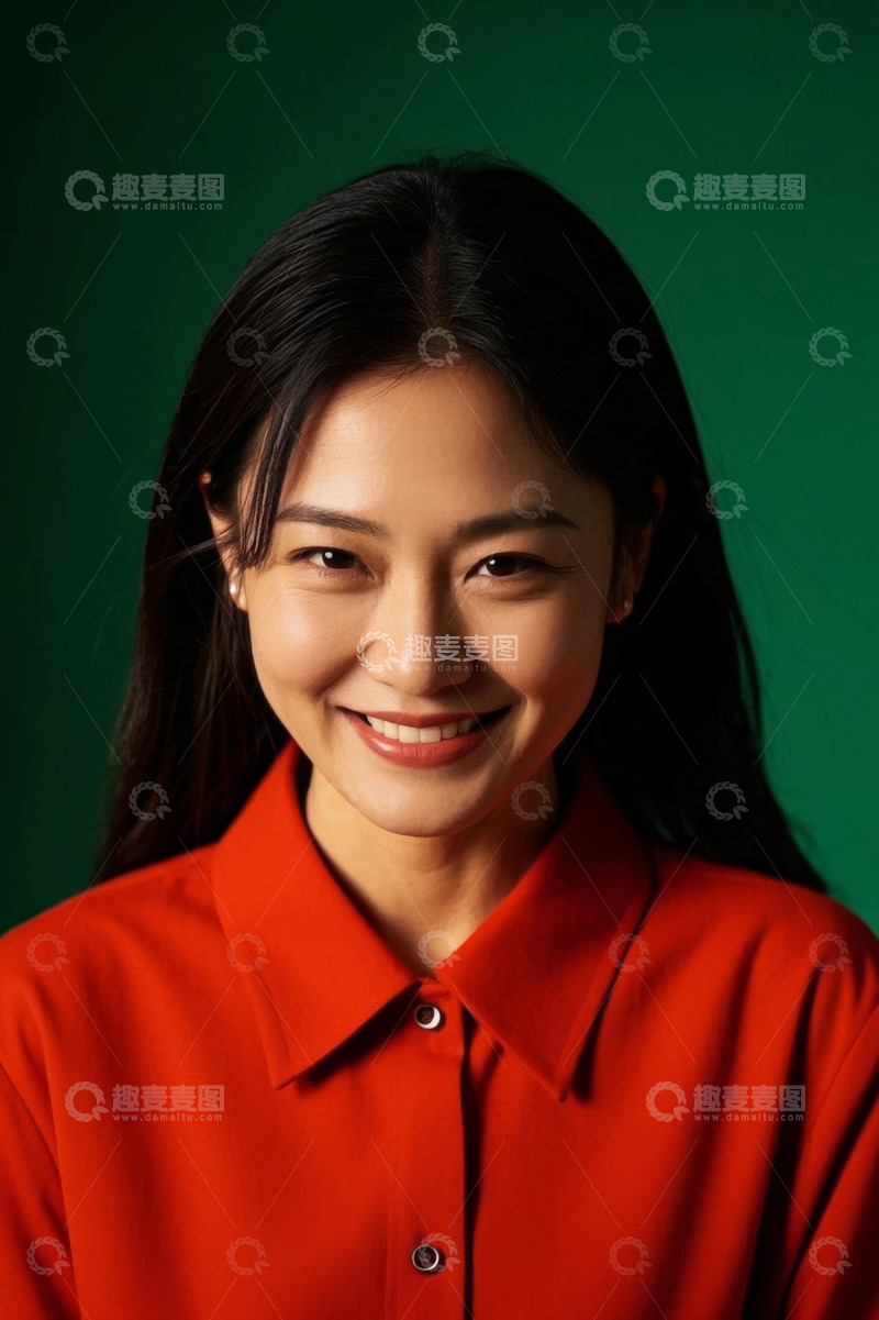 高清大图下载【趣麦麦图】红衣女子笑容甜美气质优雅