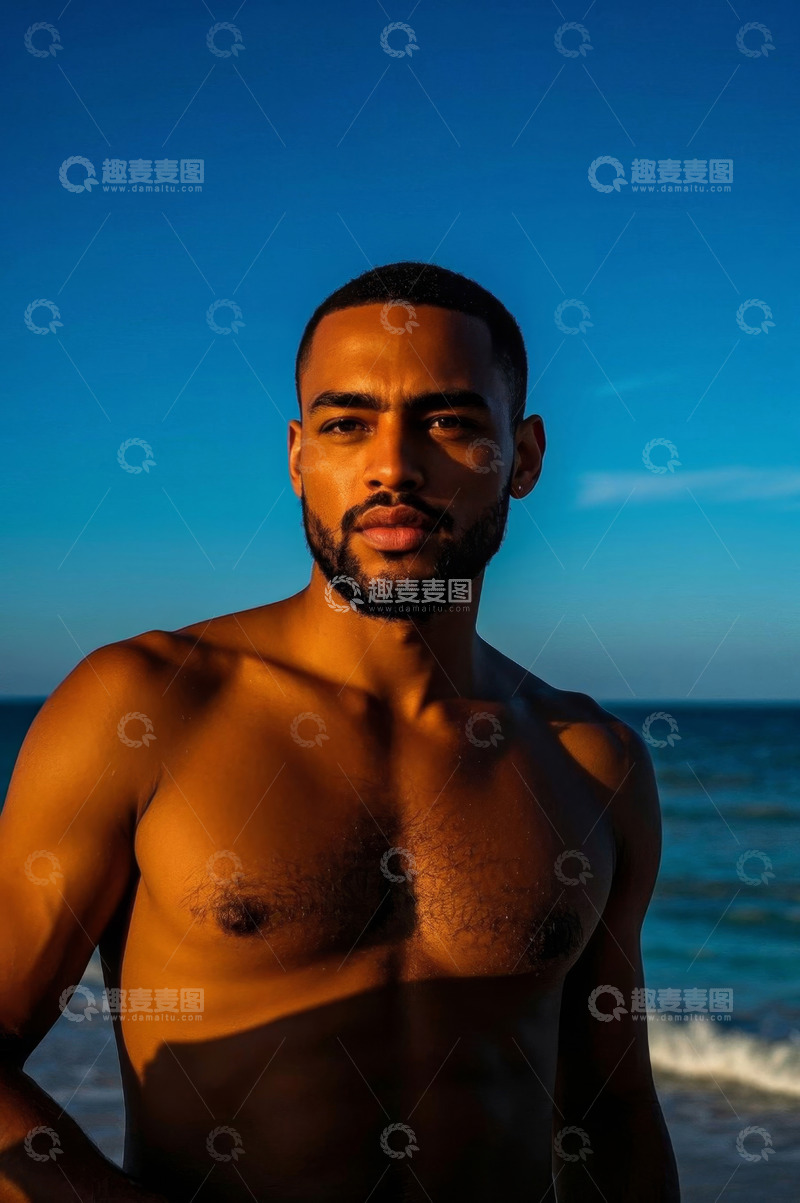 高清大图下载【趣麦麦图】阳光下海滩的年轻男子