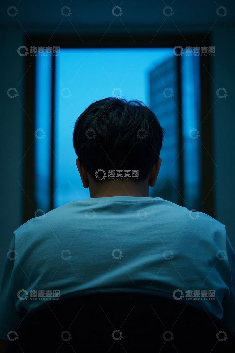 高清大图下载【趣麦麦图】夜色中背影的青年男子