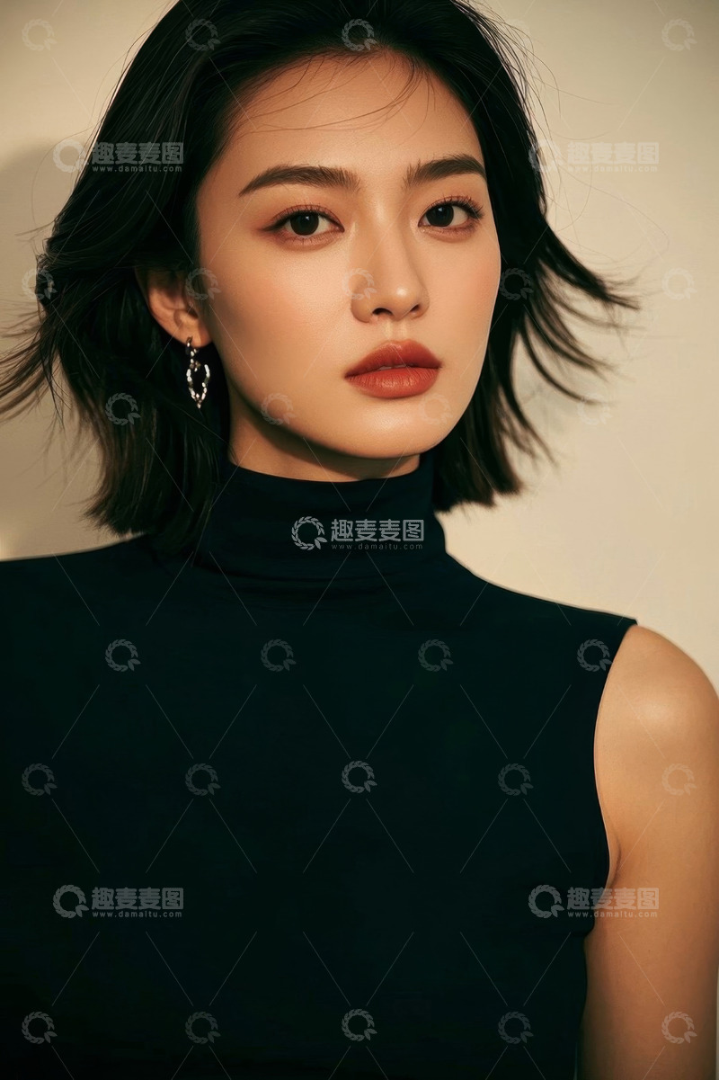 高清大图下载【趣麦麦图】时尚女性写真黑色高领