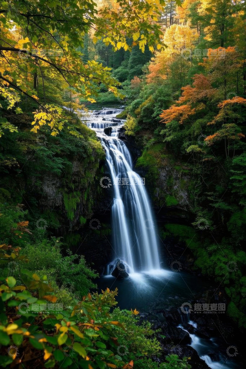 高清大图下载【趣麦麦图】森林中瀑布自然风光
