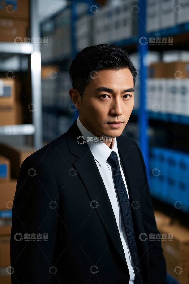 高清大图下载【趣麦麦图】西装革履男子仓库站立凝视