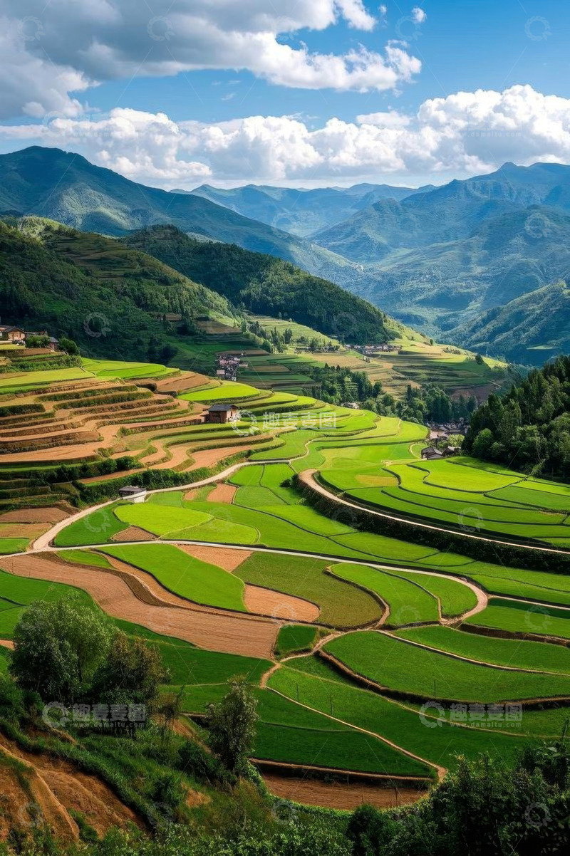 高清大图下载【趣麦麦图】山间梯田田园风光全景