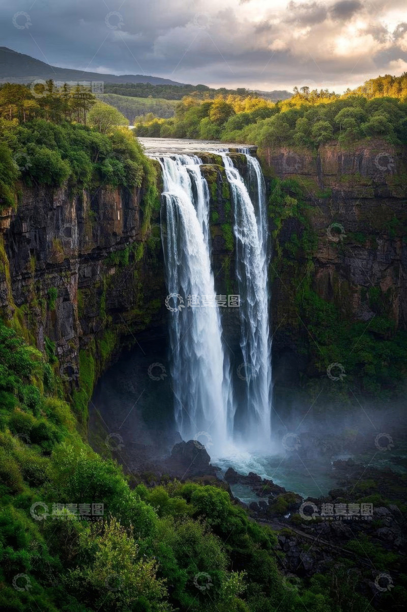 高清大图下载【趣麦麦图】自然风光中的壮丽瀑布景观