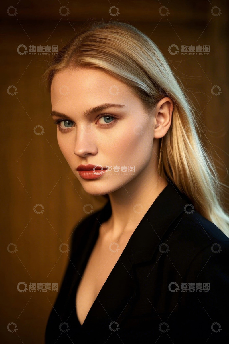 高清大图下载【趣麦麦图】金发女子身穿黑色西装外套