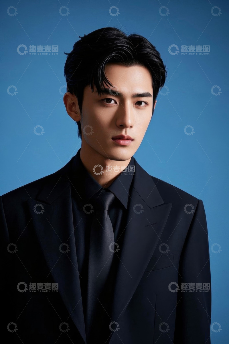高清大图下载【趣麦麦图】身着黑色西装的年轻男子肖像