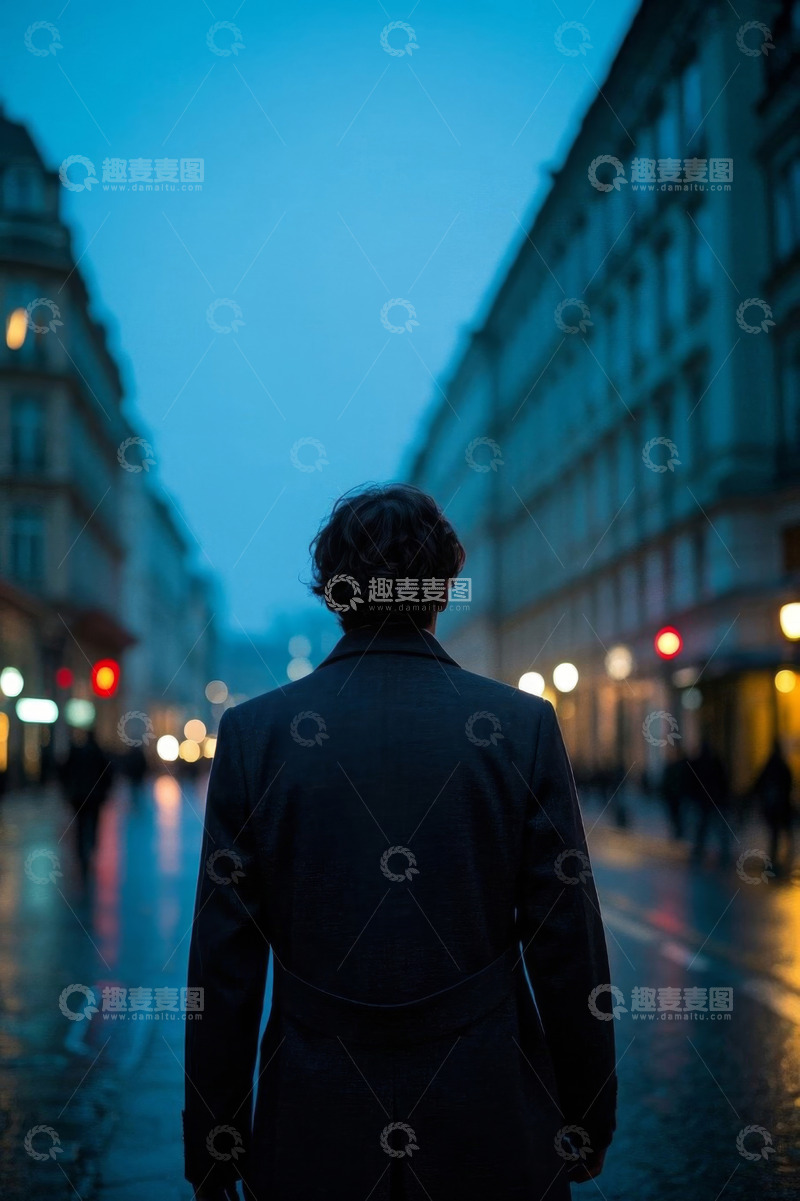 高清大图下载【趣麦麦图】夜色街道背影男子