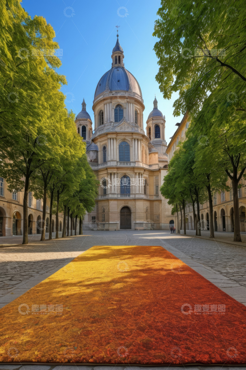 高清大图下载【趣麦麦图】绿树环绕的欧式古典建筑