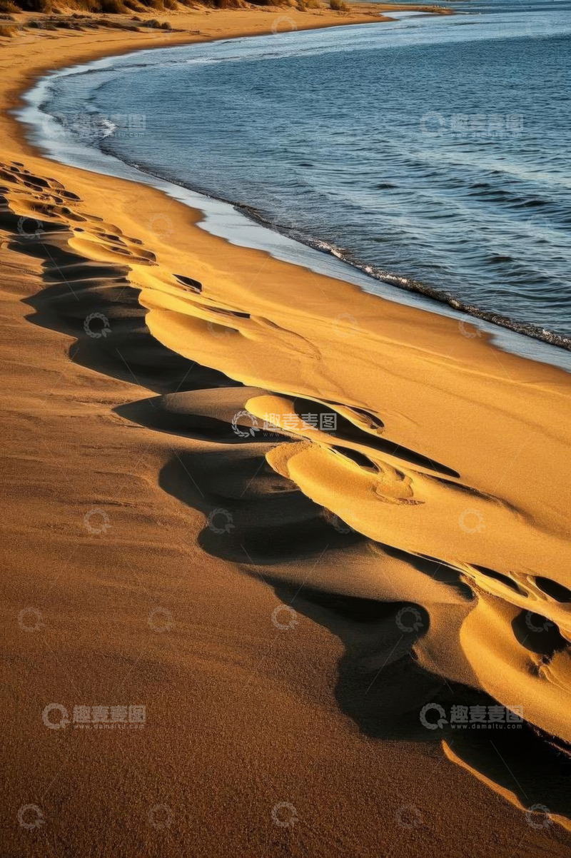 高清大图下载【趣麦麦图】海滩边金色沙滩与海浪景象