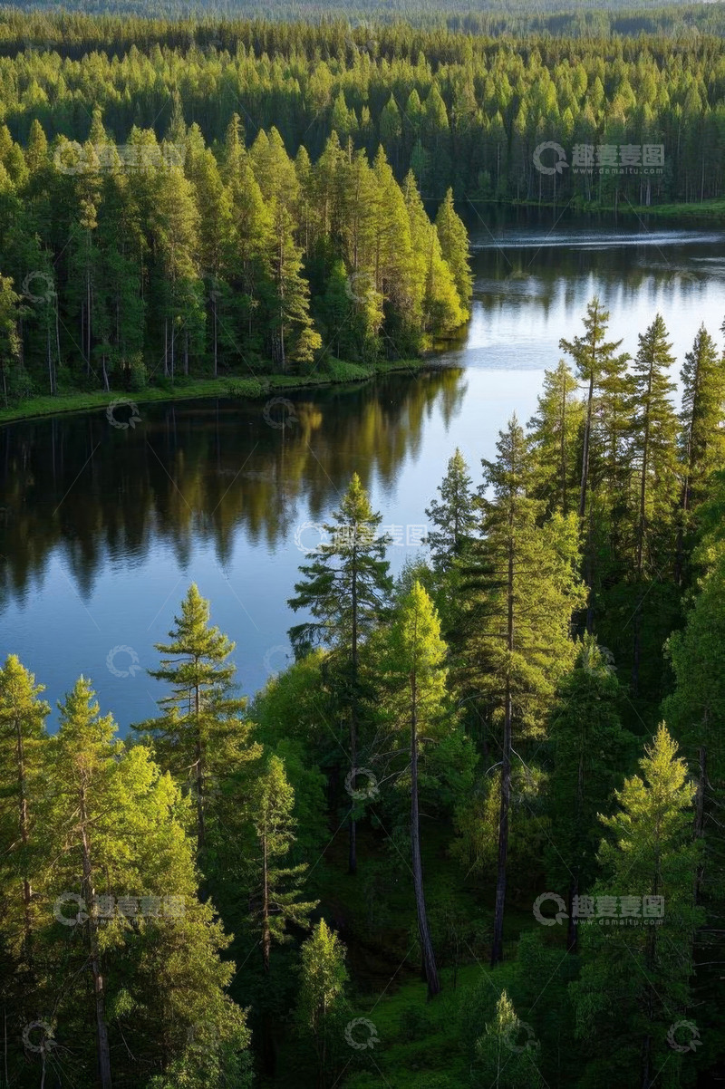 高清大图下载【趣麦麦图】森林湖泊自然风光全景