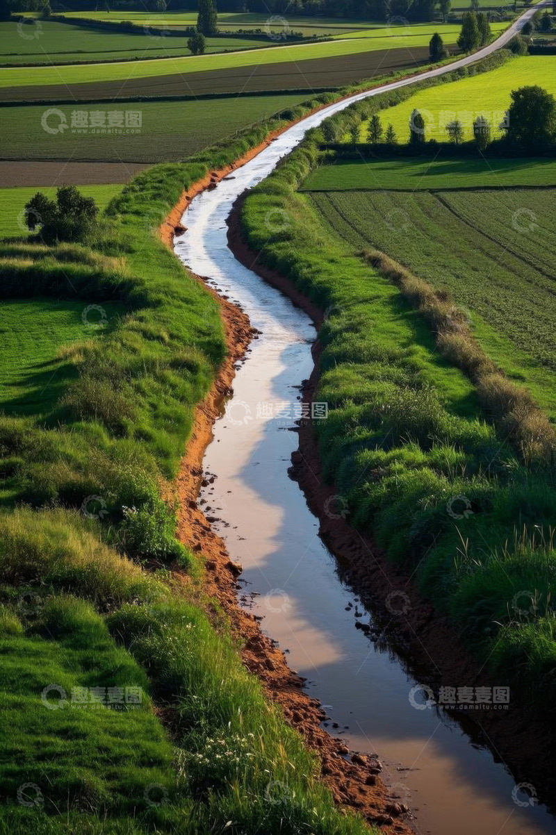 高清大图下载【趣麦麦图】田野间蜿蜒小河自然风光