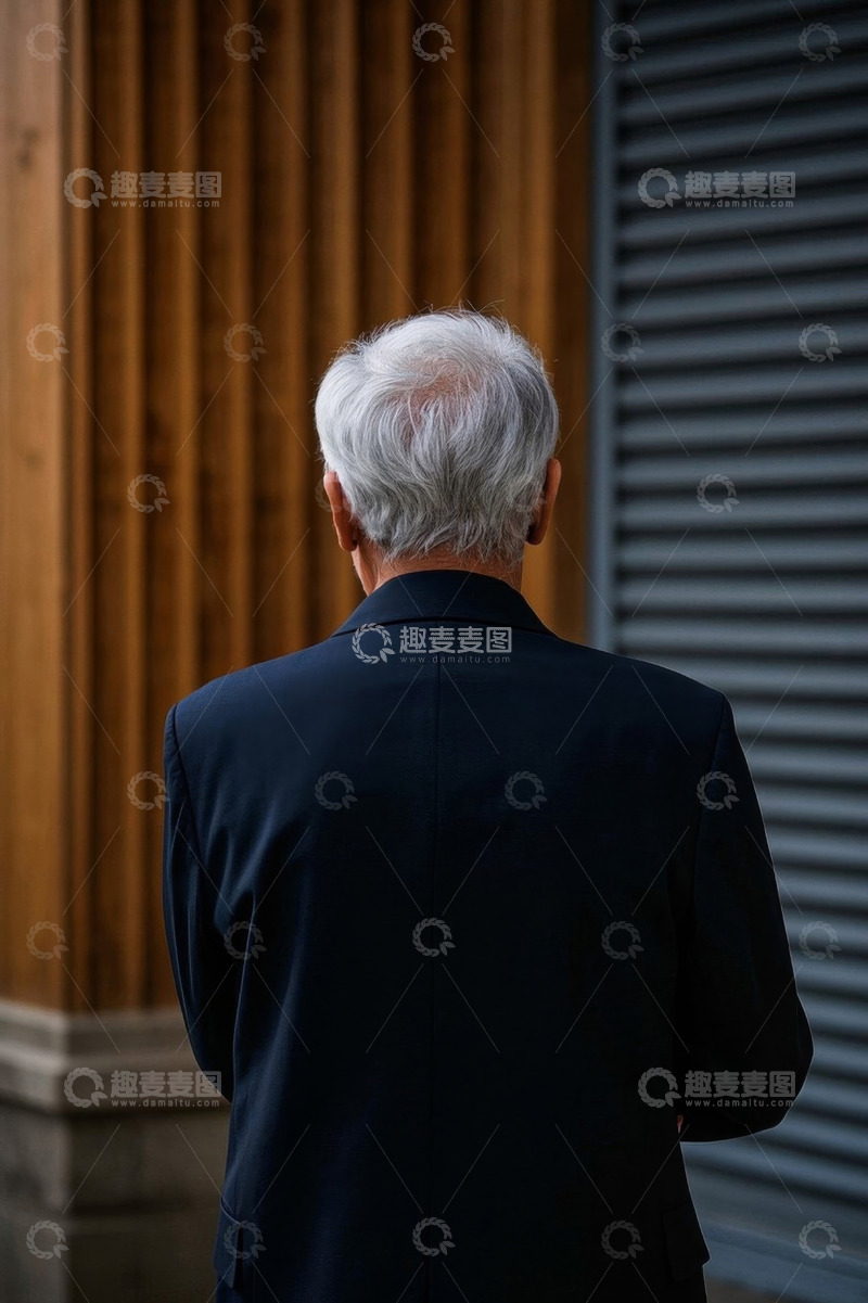 高清大图下载【趣麦麦图】背影老年男子西装革履