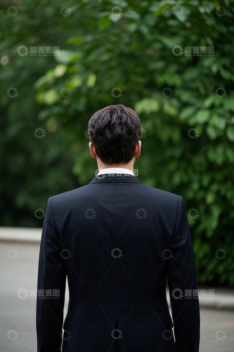 高清大图下载【趣麦麦图】西装革履男子背影公园绿植