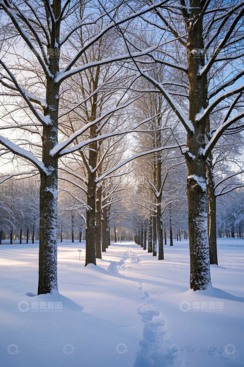 高清大图下载【趣麦麦图】冬日雪覆树林风景