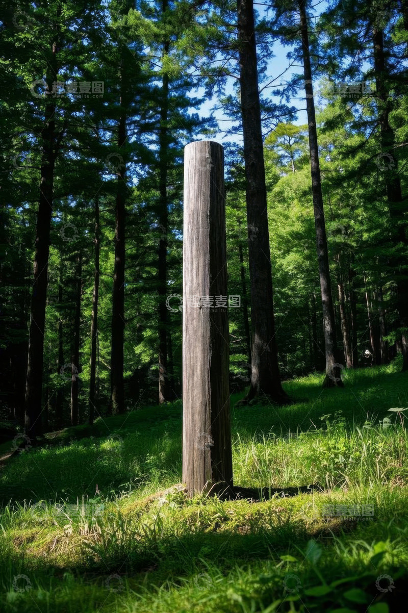 高清大图下载【趣麦麦图】森林中竖立的木质柱子