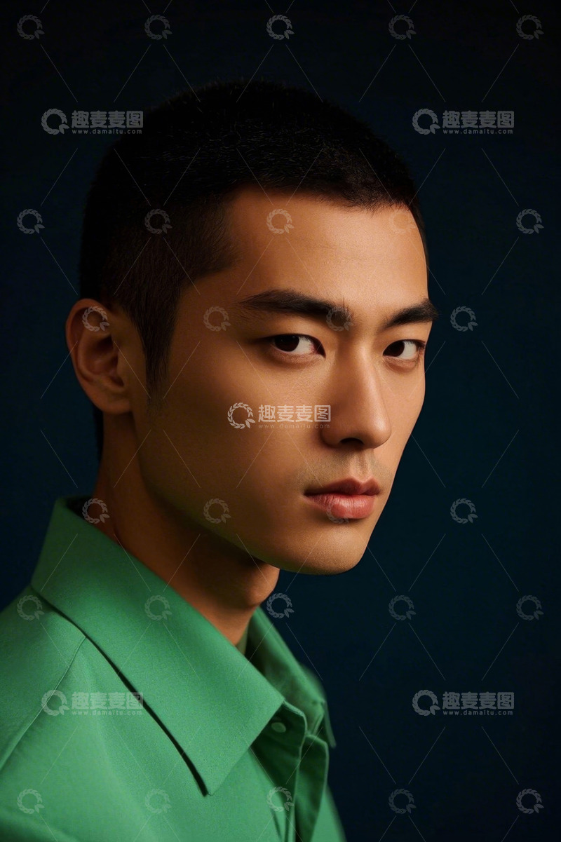 高清大图下载【趣麦麦图】时尚青年男子写真绿衣造型