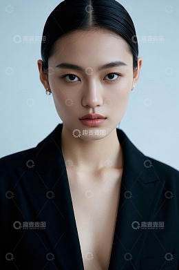 时尚女性肖像照片,黑色西装