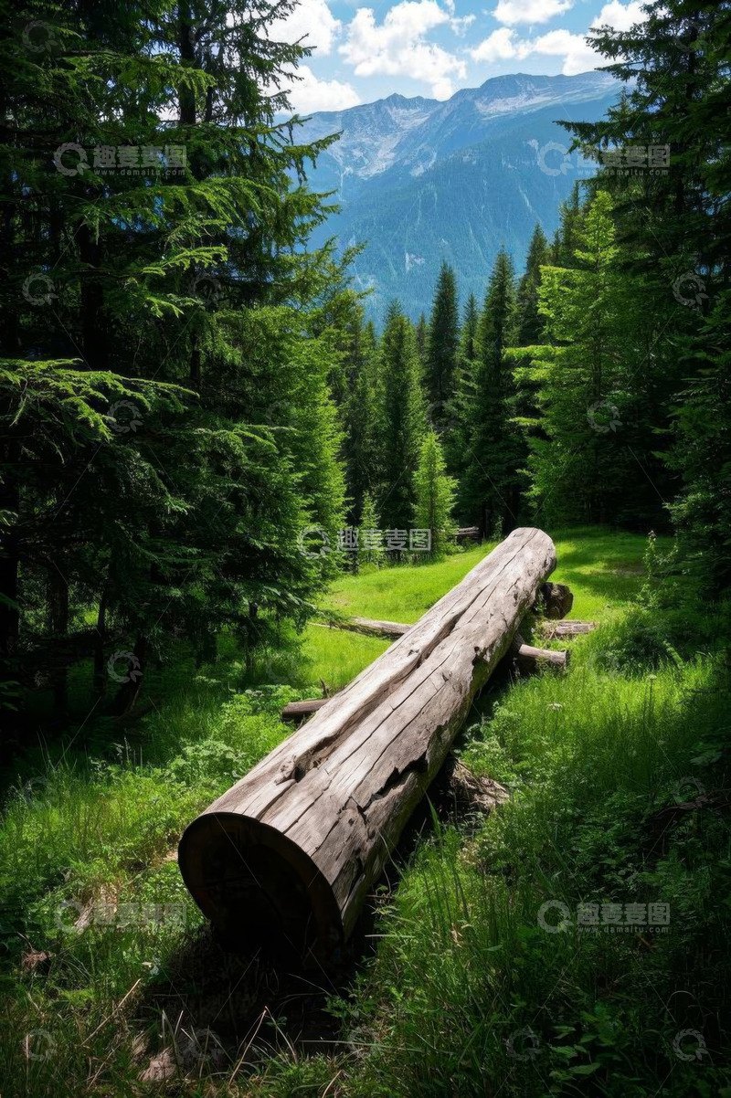 高清大图下载【趣麦麦图】山林中横卧的巨大原木风景