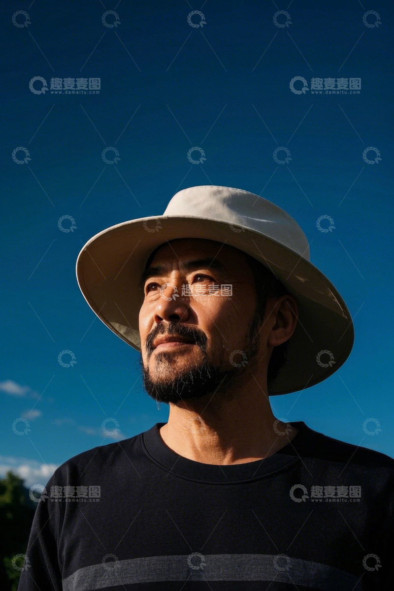高清大图下载【趣麦麦图】户外阳光下戴帽子的成熟男子