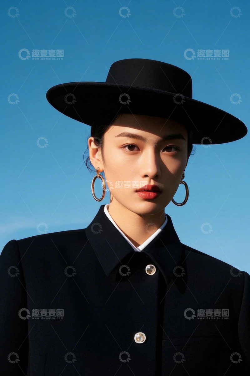 高清大图下载【趣麦麦图】时尚女性肖像,蓝天背景