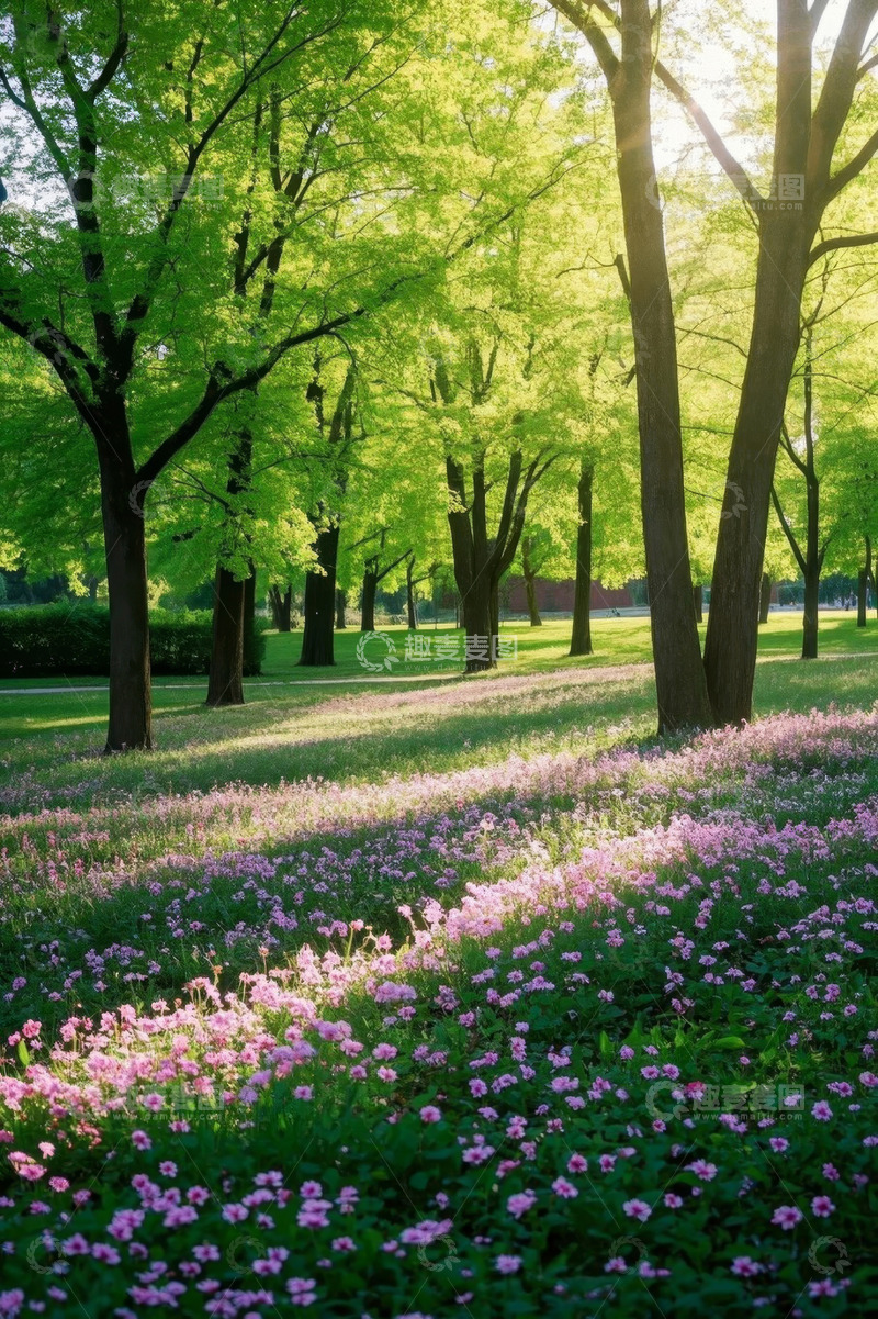 高清大图下载【趣麦麦图】阳光照耀下的公园花草树木