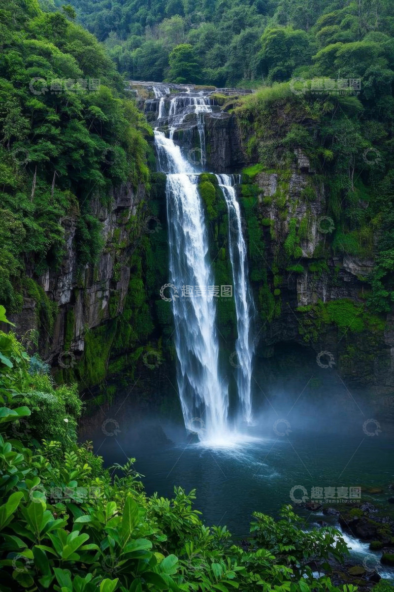 高清大图下载【趣麦麦图】山林间瀑布自然景观