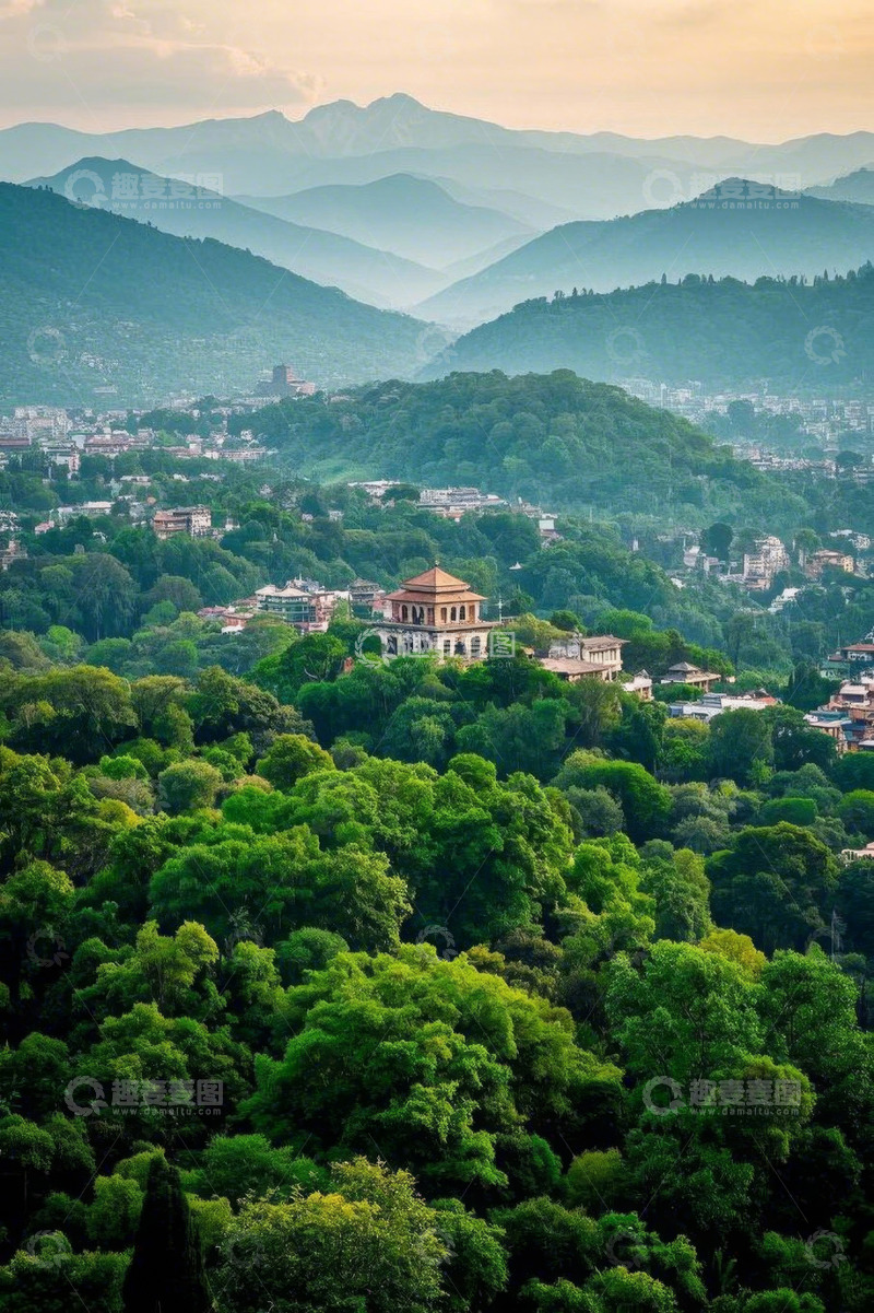 高清大图下载【趣麦麦图】山林间建筑远景
