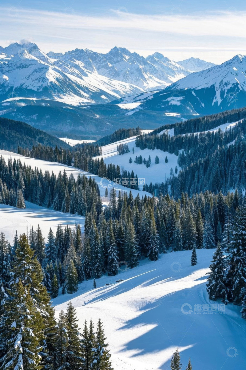 高清大图下载【趣麦麦图】雪山森林冬日风景