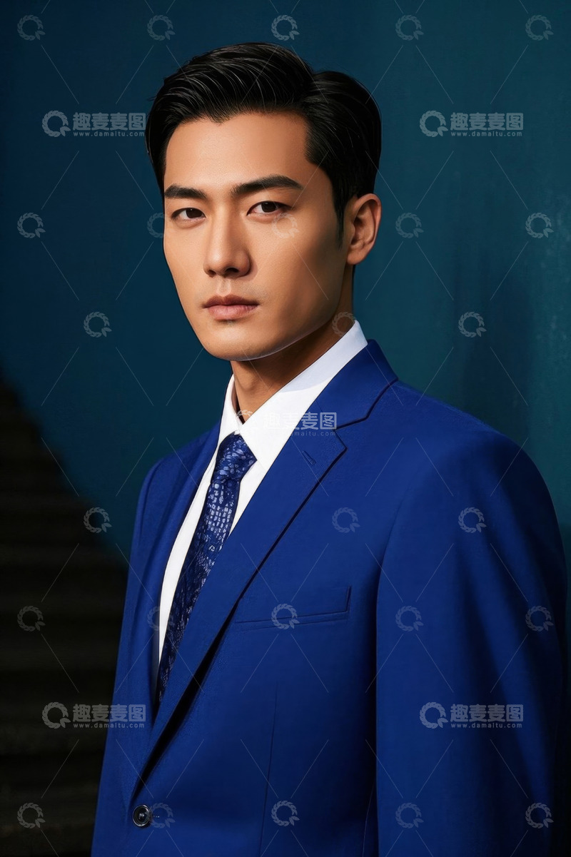 高清大图下载【趣麦麦图】身着蓝色西装的年轻男子肖像