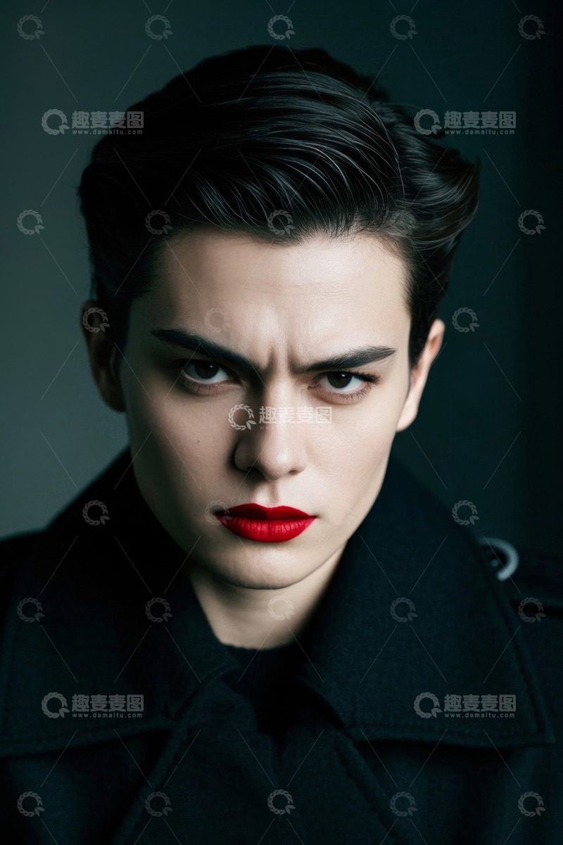 高清大图下载【趣麦麦图】红唇女子凝视镜头眼神坚定