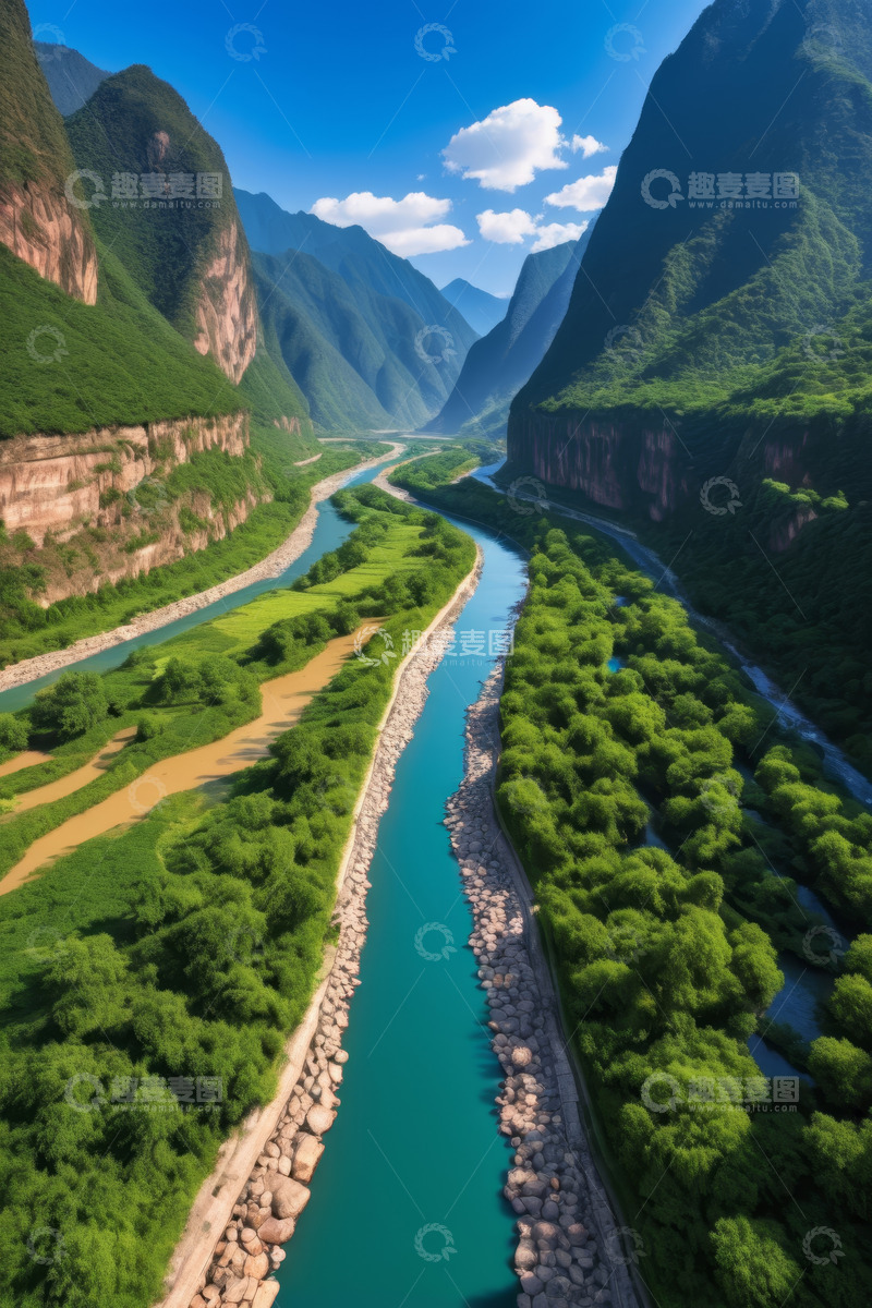 高清大图下载【趣麦麦图】山谷间蜿蜒河流自然风光