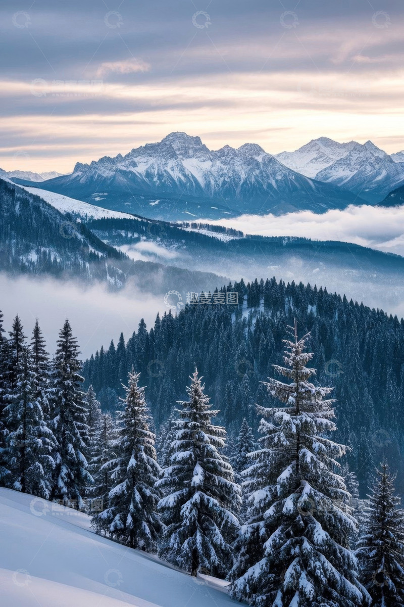 高清大图下载【趣麦麦图】雪山森林雪景自然风光